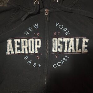 Aeropostale Black Hoodie with Blue and Pink Accents